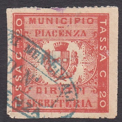 Marca da Bollo del Comune di PIACENZA su Carta Bianca di dimensioni 27 x 27 mm