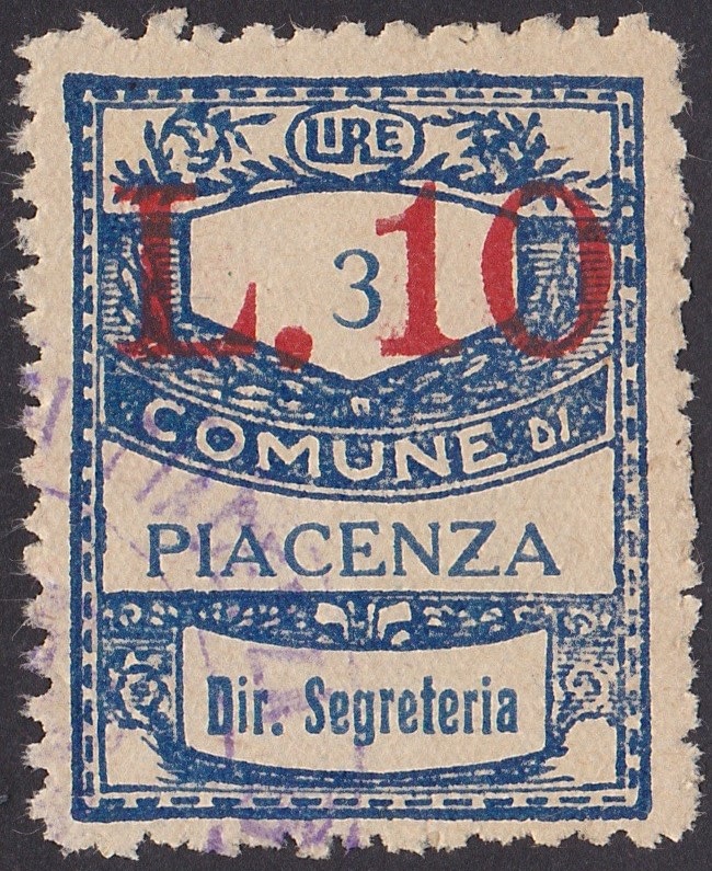 Marca da Bollo del Comune di PIACENZA su Carta Bianca di dimensioni 22 x 28 mm