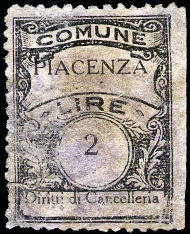 Marca da Bollo del Comune di PIACENZA su Carta Bianca Sottile di dimensioni 22 x 29 mm