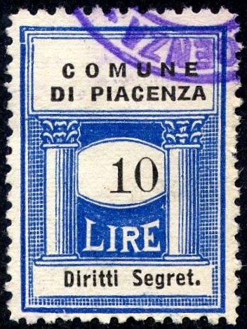 Marca da Bollo del Comune di PIACENZA su Carta Bianca di dimensioni 20 x 28 mm