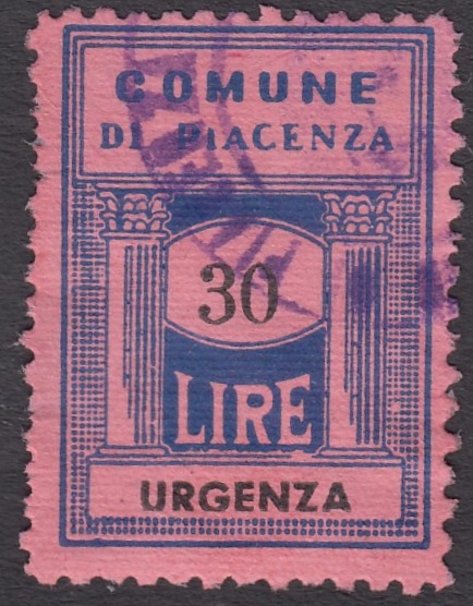 Marca da Bollo del Comune di PIACENZA su Carta Colorata di dimensioni 20 x 28 mm