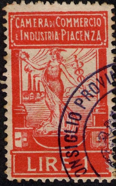 Marca da Bollo del Comune di PIACENZA su Carta Bianca di dimensioni 21 x 35 mm