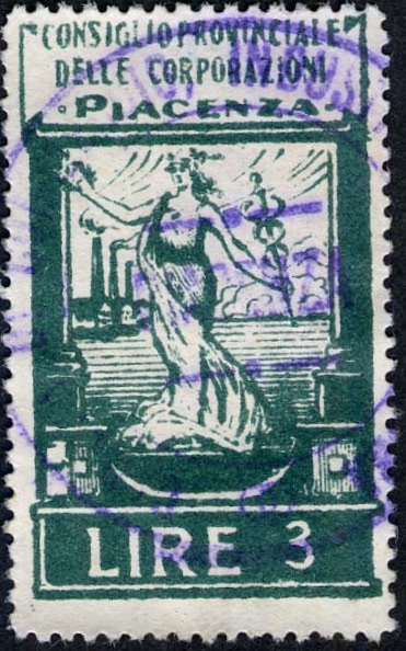 Marca da Bollo del Comune di PIACENZA su Carta Bianca Sottile di dimensioni 21 x 35 mm