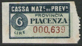 Marca da Bollo del Comune di PIACENZA su Carta Bianca di dimensioni 34 x 16 mm
