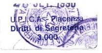 Marca da Bollo del Comune di PIACENZA su Carta Bianca di dimensioni 35 x 11,5 mm