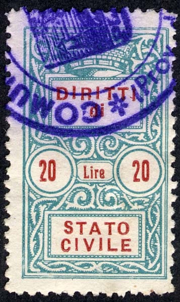 Marca da Bollo del Comune di PIADENA su Carta Bianca Sottile di dimensioni 20 x 35 mm