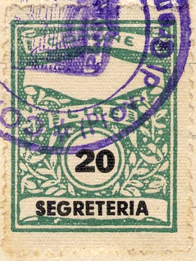Marca da Bollo del Comune di PIADENA su Carta Bianca di dimensioni 22,5 x 29 mm