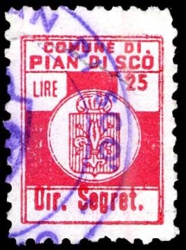 Marca da Bollo del Comune di PIAN DI SCO su Carta Bianca di dimensioni 18 x 24 mm