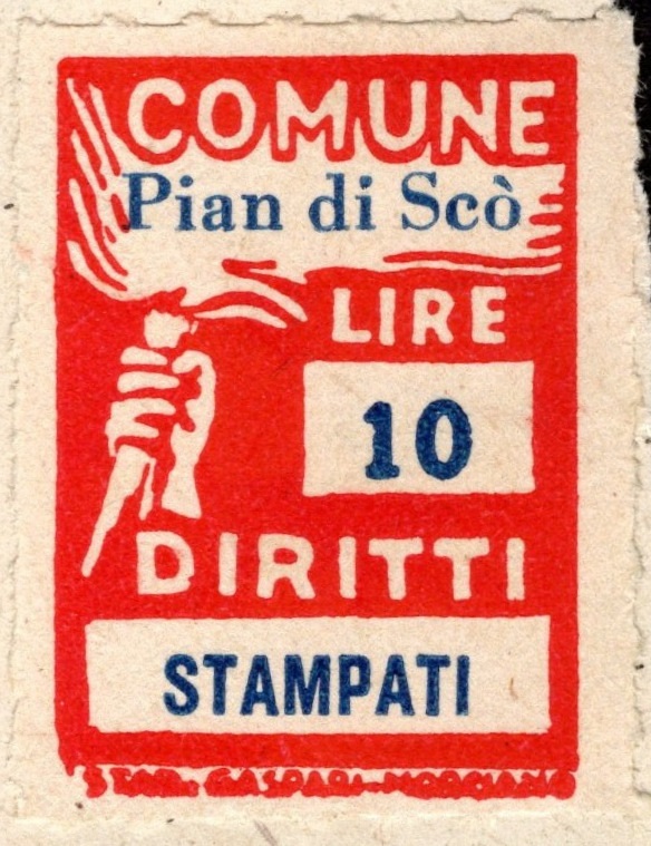 Marca da Bollo del Comune di PIAN DI SCO su Carta Bianca di dimensioni 19 x 26 mm