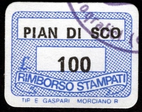 Marca da Bollo del Comune di PIAN DI SCO su Carta Bianca di dimensioni 20 x 14 mm
