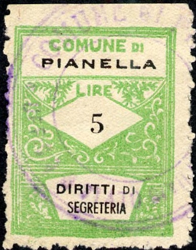 Marca da Bollo del Comune di PIANELLA su Carta Bianca di dimensioni 22 x 27,5 mm