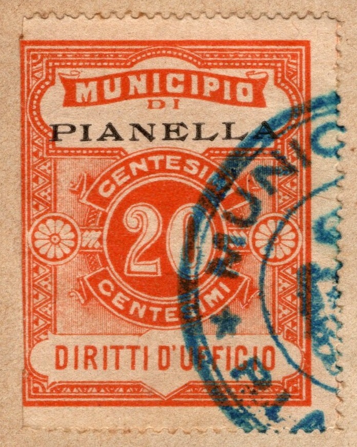 Marca da Bollo del Comune di PIANELLA su Carta Bianca di dimensioni 22 x 27,5 mm