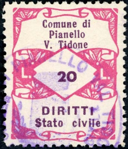 Marca da Bollo del Comune di PIANELLO VAL TIDONE su Carta Bianca di dimensioni mm