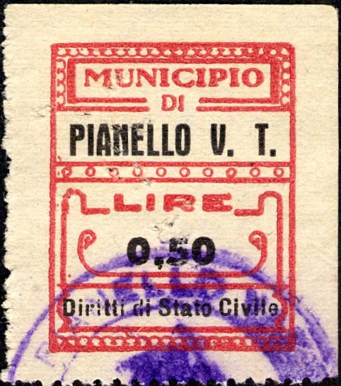 Marca da Bollo del Comune di PIANELLO VAL TIDONE su Carta Bianca di dimensioni 23 x 29 mm