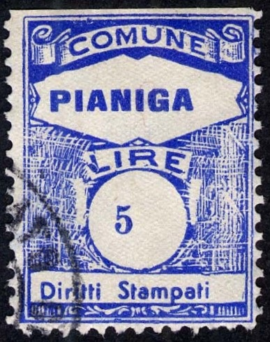 Marca da Bollo del Comune di PIANIGA su Carta Bianca di dimensioni 22 x 30 mm