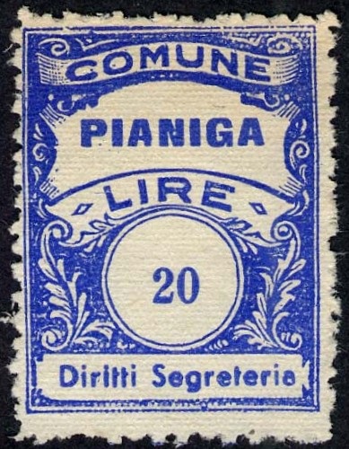 Marca da Bollo del Comune di PIANIGA su Carta Bianca Sottile di dimensioni 22 x 29 mm