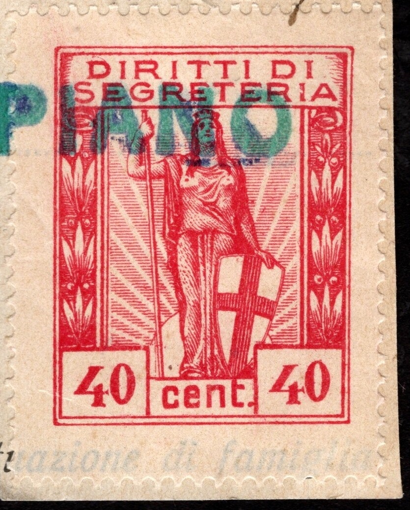 Marca da Bollo del Comune di PIANO DI SORRENTO su Carta Bianca Sottile di dimensioni 23,5 X 40 mm