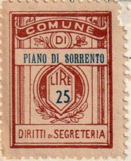 Marca da Bollo del Comune di PIANO DI SORRENTO su Carta Bianca Sottile di dimensioni 21 x 28 mm