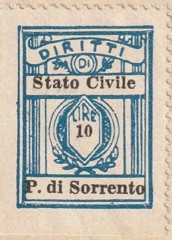 Marca da Bollo del Comune di PIANO DI SORRENTO su Carta Bianca Sottile di dimensioni 21 x 28 mm