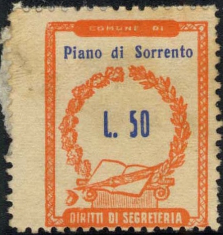 Marca da Bollo del Comune di PIANO DI SORRENTO su Carta Bianca Sottile di dimensioni 20,5 x 26,5 mm