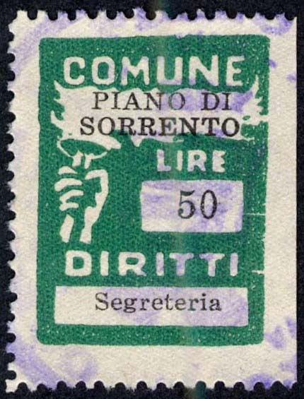 Marca da Bollo del Comune di PIANO DI SORRENTO su di dimensioni 18,5 x 26 mm