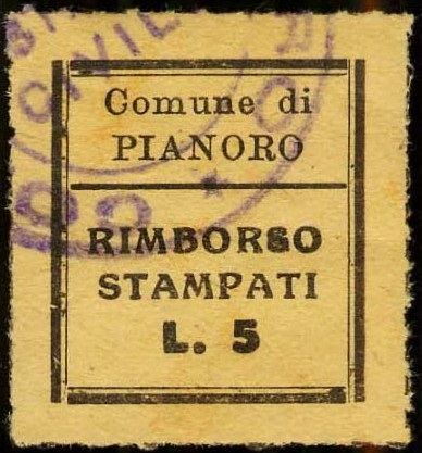Marca da Bollo del Comune di PIANORO su Carta Colorata di dimensioni 20 x 22 mm