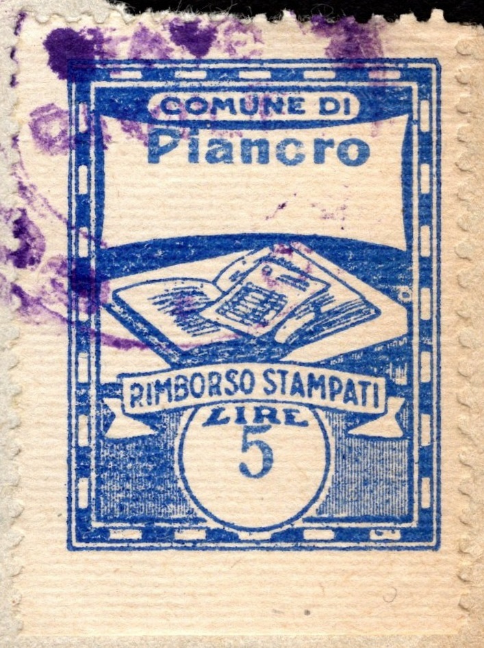 Marca da Bollo del Comune di PIANORO su Carta Bianca di dimensioni 22 x 29 mm