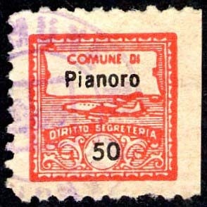 Marca da Bollo del Comune di PIANORO su Carta Bianca di dimensioni 14,5 x 14,5 mm