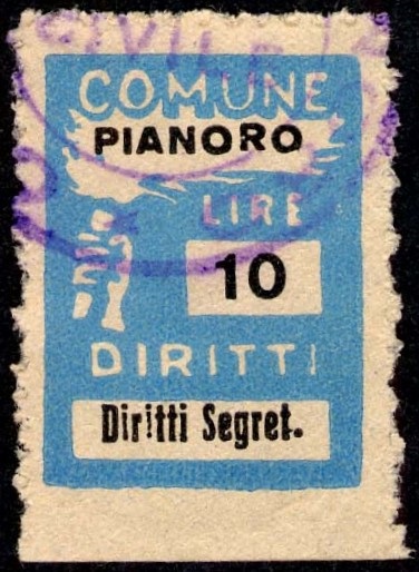 Marca da Bollo del Comune di PIANORO su Carta Bianca di dimensioni 18,5 x 26 mm