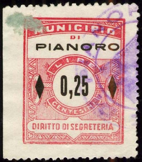 Marca da Bollo del Comune di PIANORO su Carta Bianca di dimensioni 24 x 30 mm