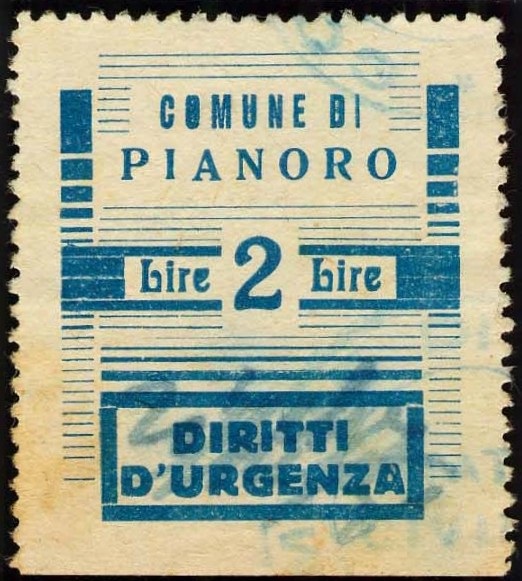Marca da Bollo del Comune di PIANORO su Carta Bianca di dimensioni 22,5 x 29 mm