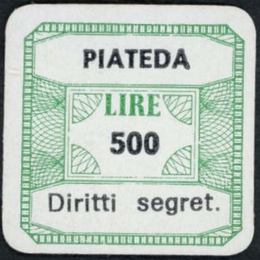 Marca da Bollo del Comune di PIATEDA su Carta Bianca di dimensioni 22 x 22 mm