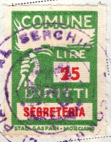 Marca da Bollo del Comune di PIAZZA AL SERCHIO su Carta Bianca di dimensioni 18,5 x 25,5 mm
