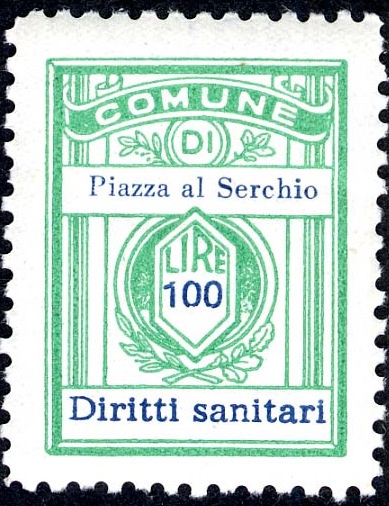 Marca da Bollo del Comune di PIAZZA AL SERCHIO su Carta Bianca di dimensioni 21 x 27,5 mm