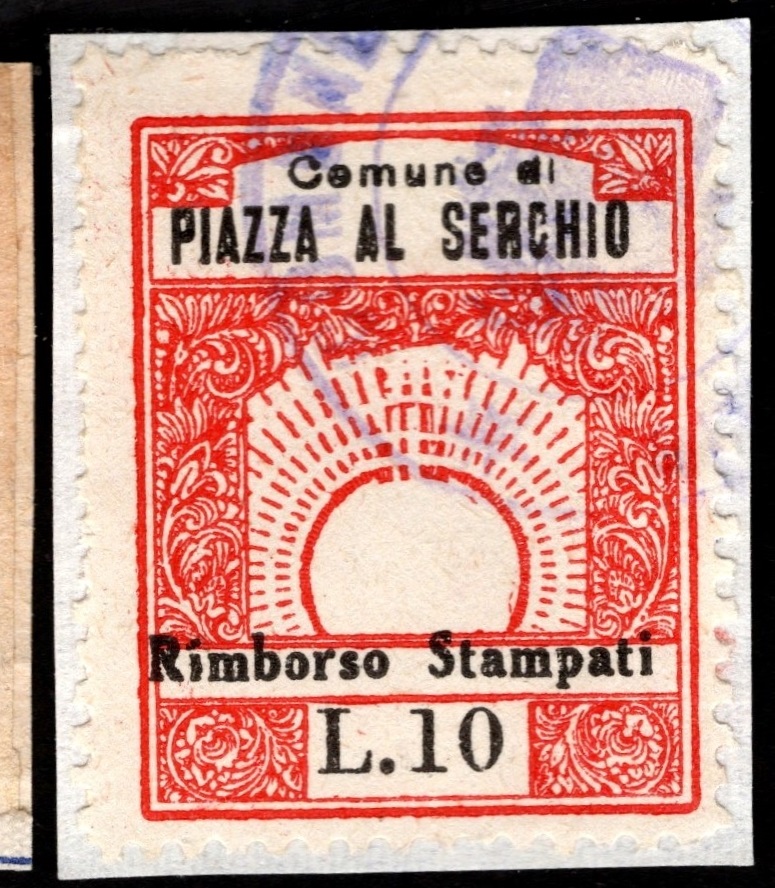Marca da Bollo del Comune di PIAZZA AL SERCHIO su Carta Bianca di dimensioni 22 x 29 mm