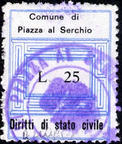 Marca da Bollo del Comune di PIAZZA AL SERCHIO su Carta Bianca di dimensioni 23 x 29 mm