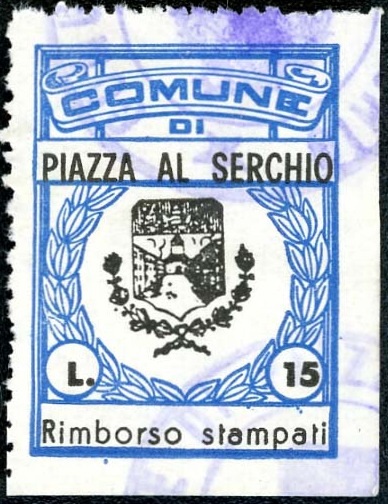 Marca da Bollo del Comune di PIAZZA AL SERCHIO su Carta Bianca di dimensioni mm