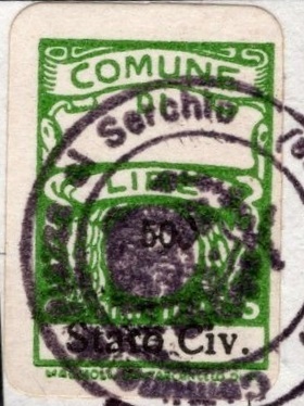 Marca da Bollo del Comune di PIAZZA AL SERCHIO su Carta Bianca di dimensioni 14 x 22 mm