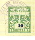 Marca da Bollo del Comune di PIAZZOLA SUL BRENTA su Carta Bianca di dimensioni 23 x 27 mm
