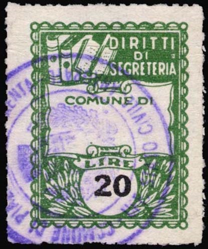 Marca da Bollo del Comune di PIAZZOLA SUL BRENTA su Carta Bianca di dimensioni 22 x 29 mm