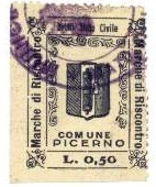 Marca da Bollo del Comune di PICERNO su Carta Bianca di dimensioni 27,5 x 34 mm