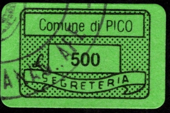 Marca da Bollo del Comune di PICO su Carta Colorata di dimensioni 20 x 14 mm