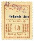 Marca da Bollo del Comune di PIEDIMONTE ETNEO su Carta Bianca Sottile di dimensioni 26,5 x 36 mm