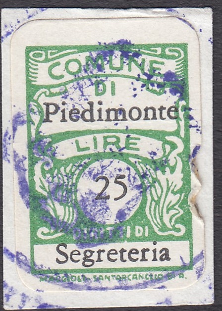 Marca da Bollo del Comune di PIEDIMONTE ETNEO su Carta Bianca di dimensioni 13,5 x 19,5 mm