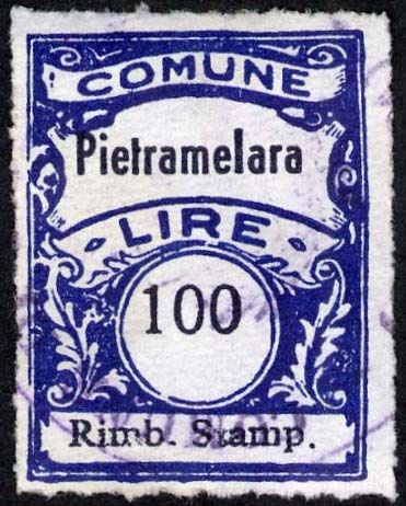 Marca da Bollo del Comune di PIETRAMELARA su Carta Bianca di dimensioni 22,5 x 29 mm