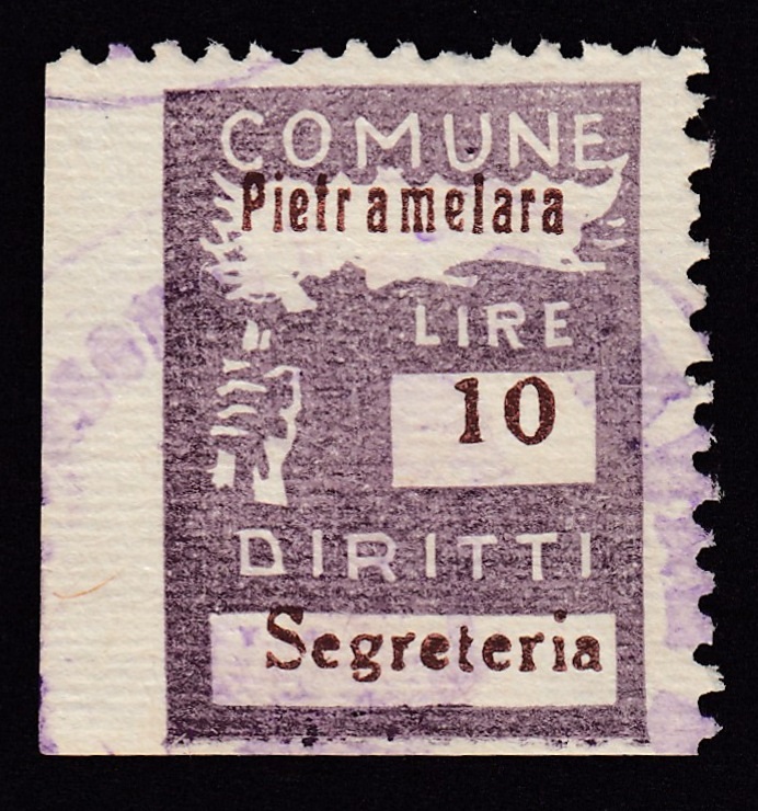 Marca da Bollo del Comune di PIETRAMELARA su Carta Bianca di dimensioni 18 x 25 mm