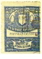 Marca da Bollo del Comune di PIETRAPERTOSA su Carta Bianca di dimensioni 28,5 x 36,5 mm