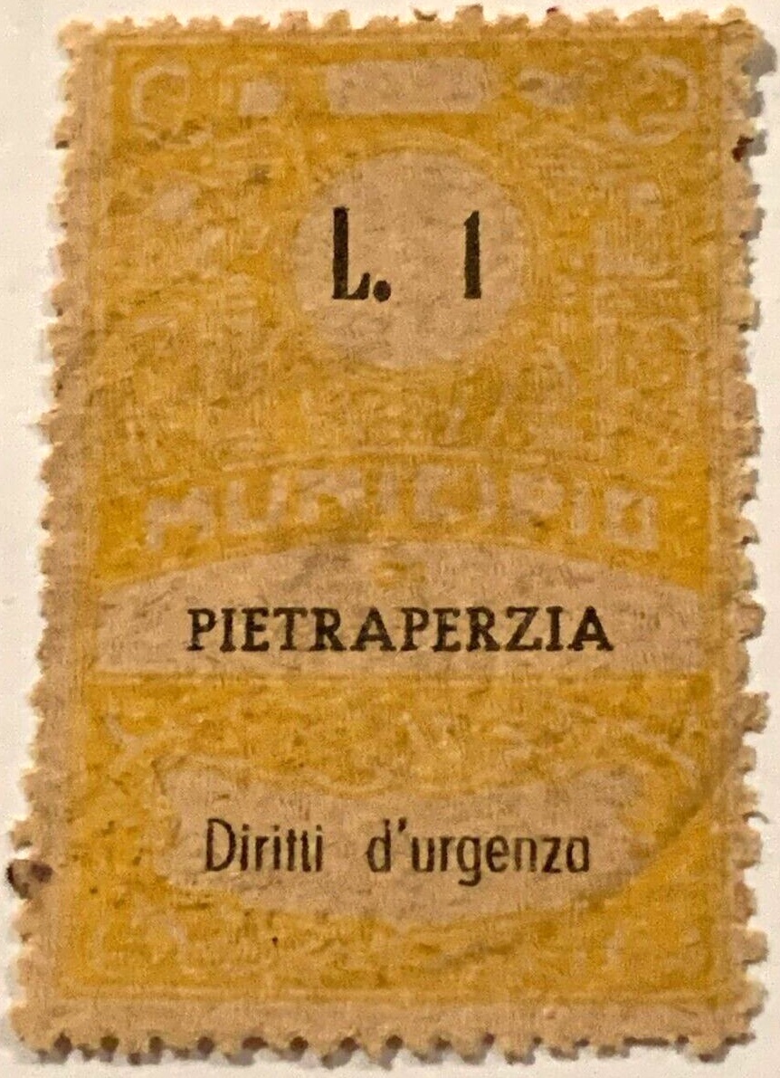 Marca da Bollo del Comune di PIETRAPERZIA su Carta Bianca Sottile di dimensioni 23 x 41 mm