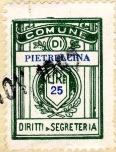 Marca da Bollo del Comune di PIETRELCINA su Carta Bianca di dimensioni 21 x 27,5 mm