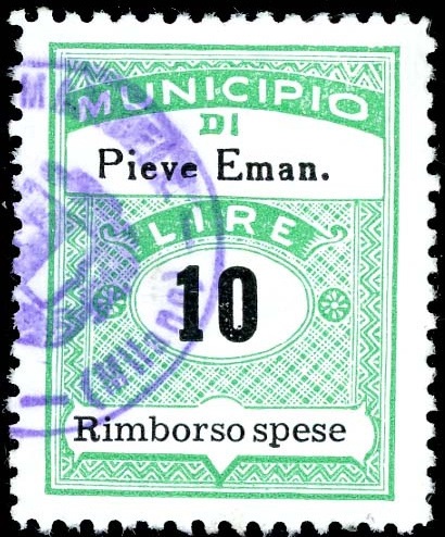 Marca da Bollo del Comune di PIEVE EMANUELE su Carta Bianca di dimensioni 22,5 x 29 mm